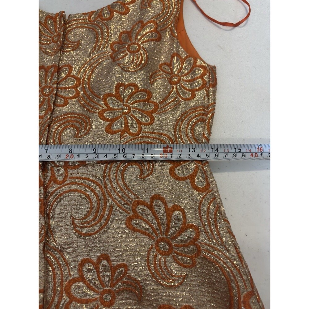 Vintage 60s Kent Originals Empire Waist Evening Gown Dress Orange Brocade 6 S - Picture 6 of 16